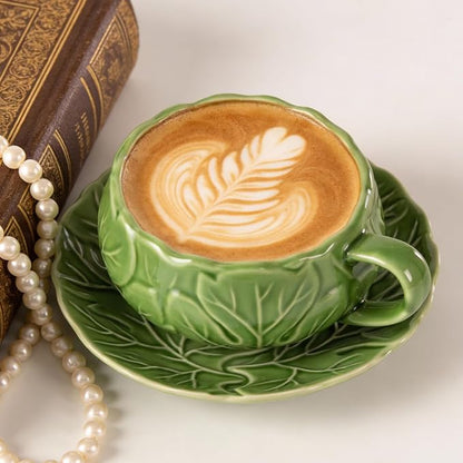 KAMMAK Tea Cups and Saucers Set of 2, 10 oz Porcelain Coffee Cups, SY008 | - Image 3