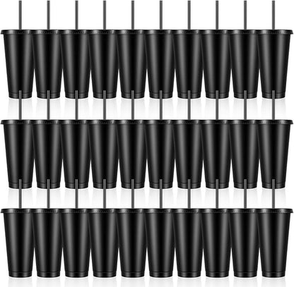 30 Pack Plastic Tumblers with Lids and Straw, Reusable Black Tumblers Bulk by Unknown