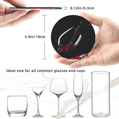 6 Pcs Red Wine Glass Splash Arts Leather Coasters - Image 8