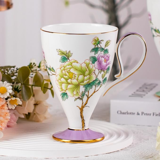 KAMMAK Bone China Coffee Mugs, 15oz Floral Tea Cups - Image 8