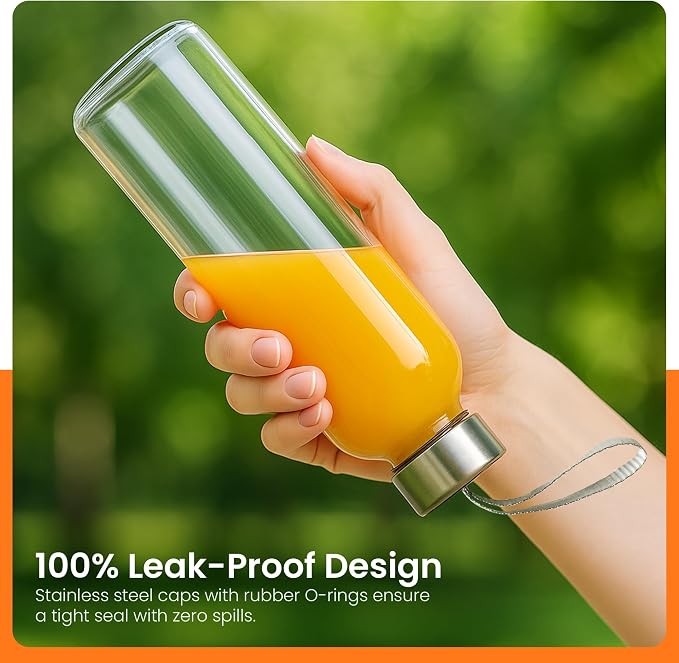 Epica Clear Glass Bottles with Lids, 18 oz Water Bottles, Loop Caps | Reusable - Image 5