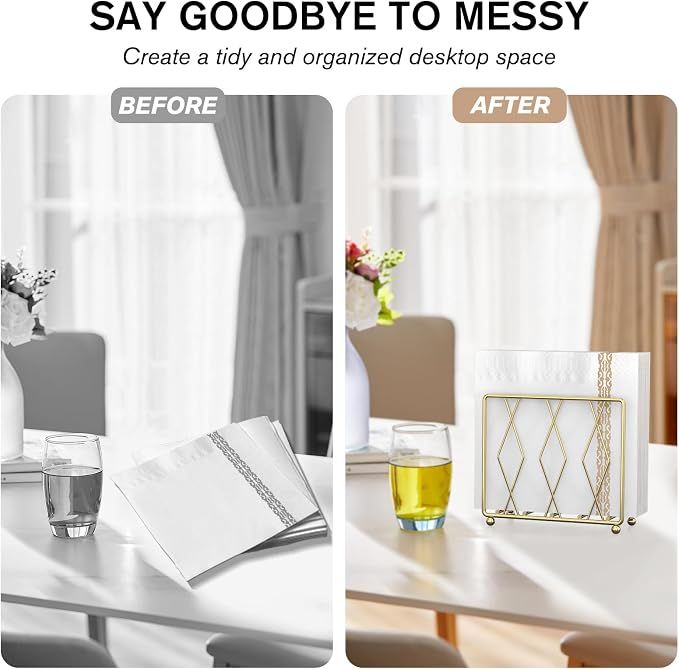 Gold Metal Napkin Holder for Table | Modern Upright Dispenser for Paper Napkins - Image 4