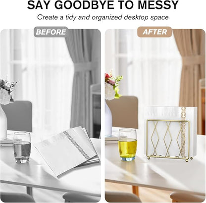 Gold Metal Napkin Holder for Table | Modern Upright Dispenser for Paper Napkins - Image 4