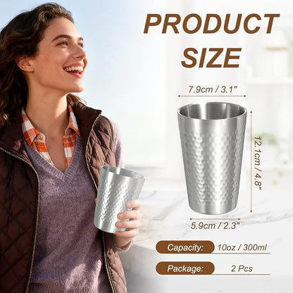 uxcell 2 Pcs Stainless Steel Cups, 12oz/350ml Metal Cups Diamond Textured - Image 2