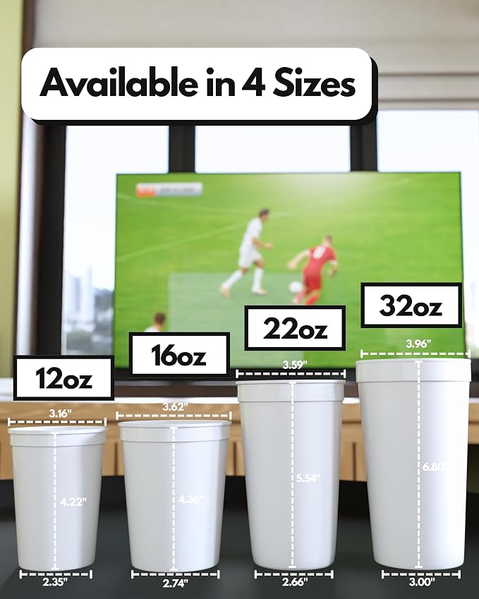 PartyPrints 100 Pack Small 10 to 12 oz White Reusable Blank Plastic Cups - Image 5