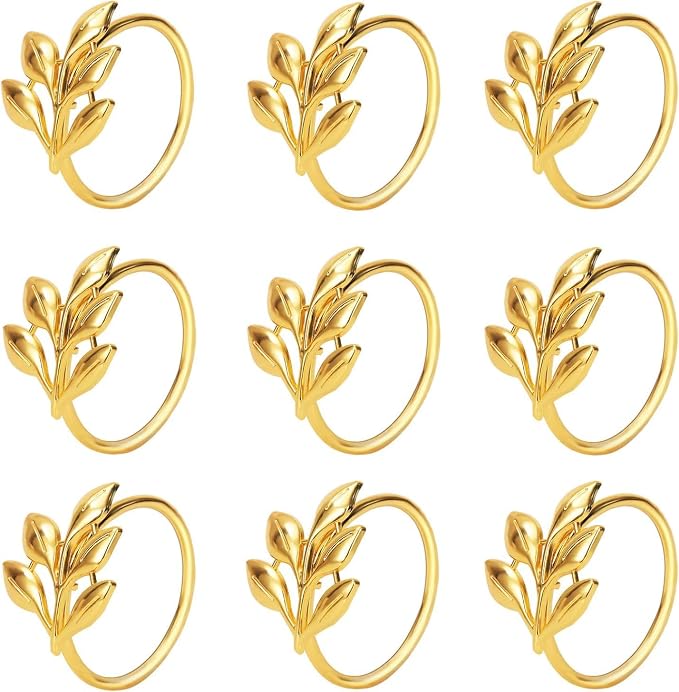 KPOSIYA Set of 100 Leaf Napkin Rings Metal Gold Napkin Holder Table Napkin Rings by KPOSIYA