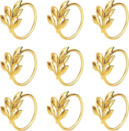 KPOSIYA Set of 12 Leaf Napkin Rings Metal Gold Napkin Holder Table Napkin Rings by KPOSIYA