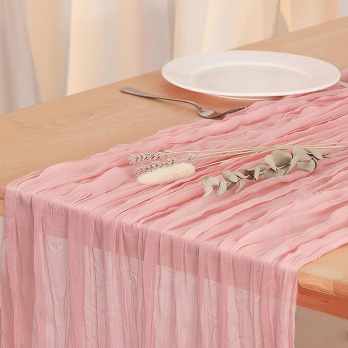 8 Pack Peach Pink Cheesecloth Table Runner 120 Inch Boho Wedding Decor | by Fixwal