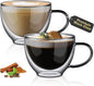 ecooe Black Double Walled Glass Coffee Mug 12 oz Latte Cappuccino Cups Set of 2 by ecooe