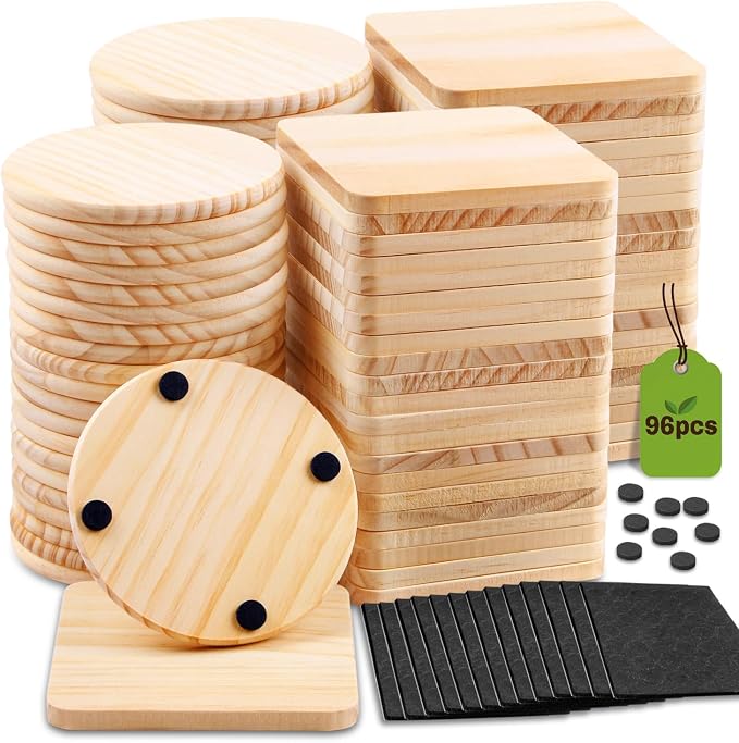 96 pcs Unfinished Wood Coasters by CYMUBER