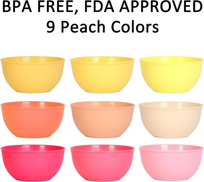 Youngever 9 Pack 10 Ounce Plastic Bowls, Kids Plastic Bowls - Image 3