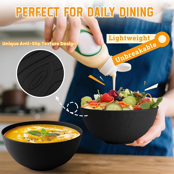 Wheat Straw Salad Bowls Set of 6, Alternative to Plastic Bowls Reusable - Image 5