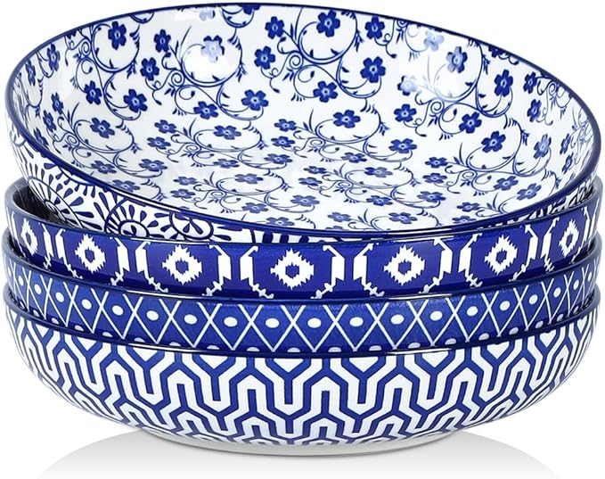 Selamica Ceramic Pasta Bowls Set of 4, 34 OZ Salad Bowls, 8.6 Inch Wide and by Selamica