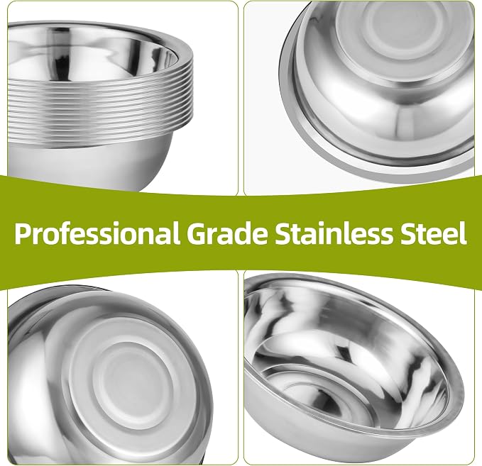 10 Pack 10.24 x 2.76 Inch Stainless Steel Mixing Bowls - Image 3