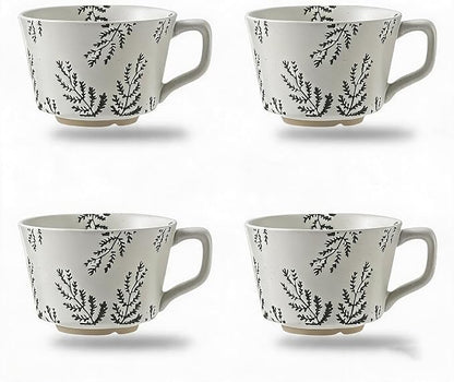 4 Pack Speckled Ceramic Coffee Mugs, 12oz Vintage Green Fern Leaf Large Tea Cups by Tvvtuww