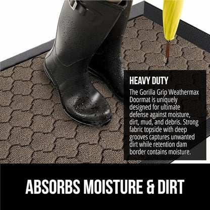 GORILLA GRIP 100% Waterproof All-Season WeatherMax Doormat 35x23, US Designed Natural Rubber, Stain and Fade Resistant, Low Profile Indoor Outdoor Door Mats, Easy Clean Patio Mat, Beige Quatre