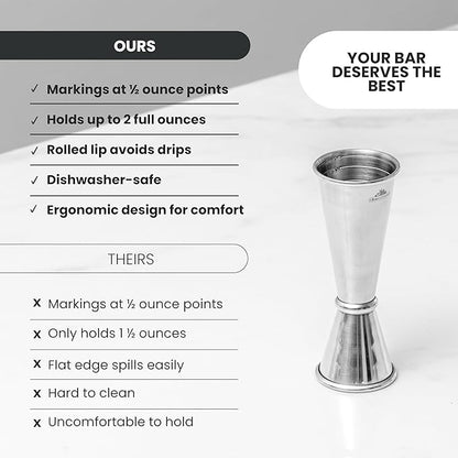 A Bar Above Premium Japanese Jigger, with 8 Measurements Inside, Professional and Heavy-Duty, 304 Stainless Steel Cocktail Double Jigger, for Bartending, 2-Pack, Gold