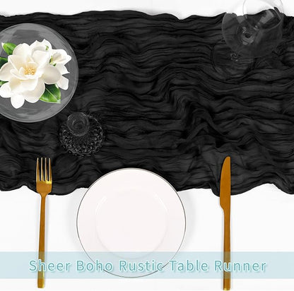 3 Pack Black Cheesecloth Table Runner, 17 x 108 inch, Semi Sheer Boho Cheese - Image 5