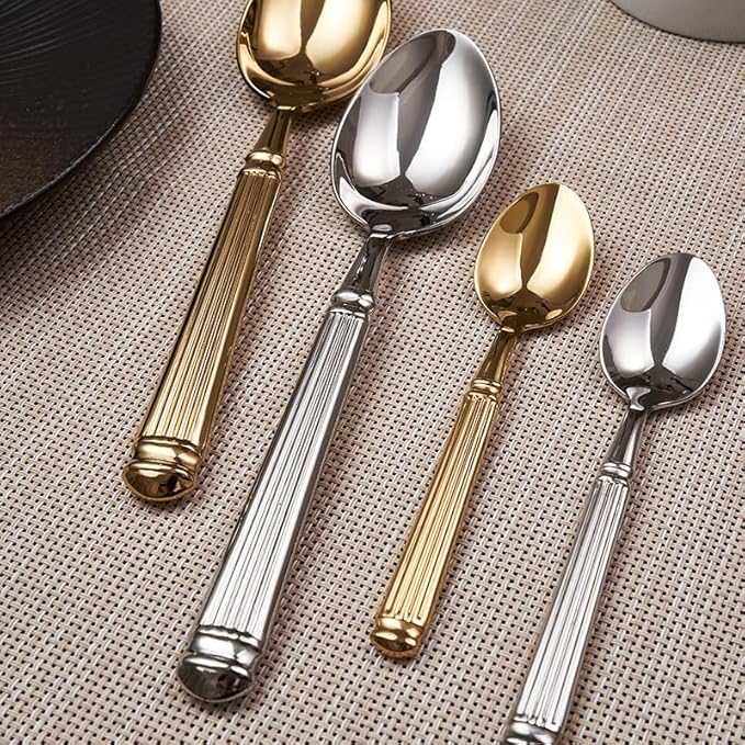 Gold Silverware Set for 8 Flatware Set 32 Pieces Luxury Tableware Set Roman Column Handle Knives and Forks spoons 18/10 Stainless Steel Cutlery Utensil Sets for Home Restaurant Dishwasher Safe