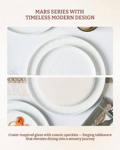 Famiware Mars Plates and Bowls Set, 18 Pieces Dinnerware Sets, Dishes Set for 6, White