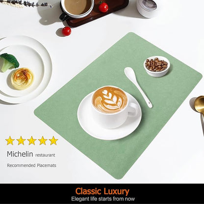 Vinyl Placemats Set of 12 Faux Leather 100% Waterproof Wipeable Washable Place Mats Heat Resistant Easy Clean Non-Slip Table Mats for Indoor Outdoor. (12, Green)