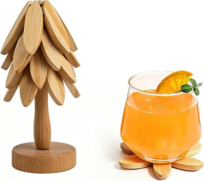 Yuoyar Wooden Tree-Shaped Coasters Set by YUOYAR