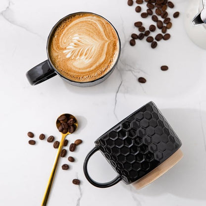 GBhome 15 OZ Stackable Coffee Mugs Set of 4, Ceramic Coffee Cups Set | 4 - Image 3