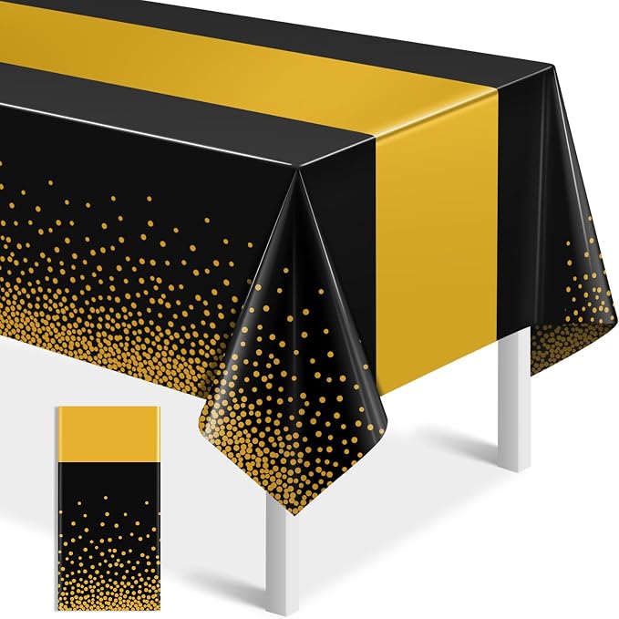 1Pcs Black and Gold Tablecloth Party Decorations, Plastic Black Table Cloth by MASHAN