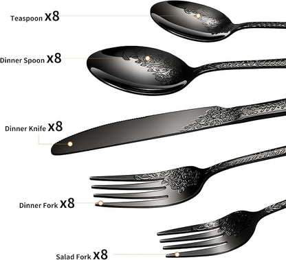 40 Pcs Black Silverware Set for 8, Food Grade Stainless Steel Flatware Set - Image 2