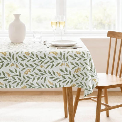 H.VERSAILTEX Linen Table Cloths Floral Printed Tablecloth Spill-Proof Waterproof Table Cover for Dining Buffet Feature Soft and Thick Fabric Wrinkle Free, 60 x 84 Inch, Adela Botanical Motif - Sage