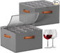 Wine Glass Storage Box with Dividers, 2 Pack Glassware Storage Containers, Stemware Storage Cases Holds 32 Wine Glasses, Stackable Crystal Storage Containers with Clear Cover for Moving，Gray