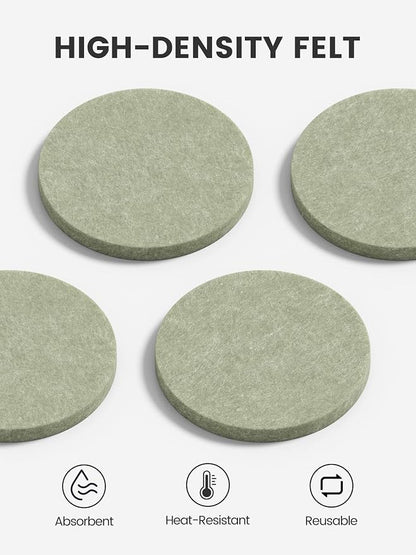 Fluxynara Felt Coasters with Holder, Sage | Round Felt Coasters, Heat-Resistant - Image 3