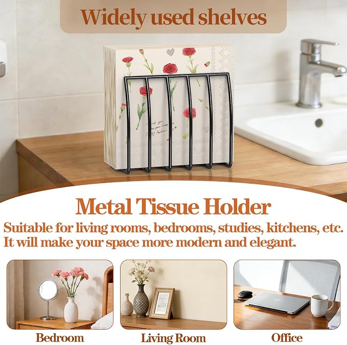 Reversible Napkin Holder for Table Black | 2-in-1 Gold Metal Cocktail Napkin - Image 5