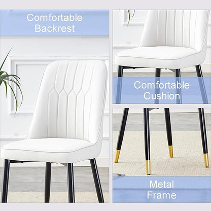 Round Dining Table Set for 4, 45" Modern Faux Marble Kitchen Table and Upholstered Chairs, 5 Piece Small Circle Dinette Set for Dining Room, Kitchen (White)