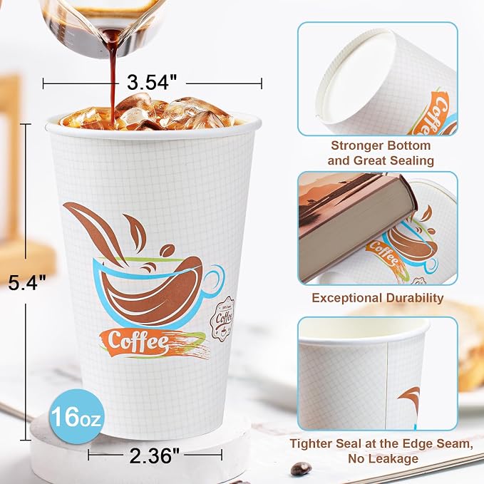 Lamosi 180 Pack 16 oz Coffee Cups, Disposable Paper Cups No Lids | Leakproof - Image 2