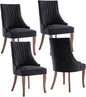 mikibama Linen Dining Chairs Set of 4 Channel Tufted Kitchen Dinner Chair Comfy Fabric Upholstered Accent Chair for Dining Room with Solid Wood Legs (Black 4pc)