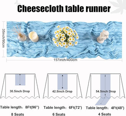 Light Blue Cheesecloth Table Runner 13.3FT Long Bridal Birthday Party - Image 2