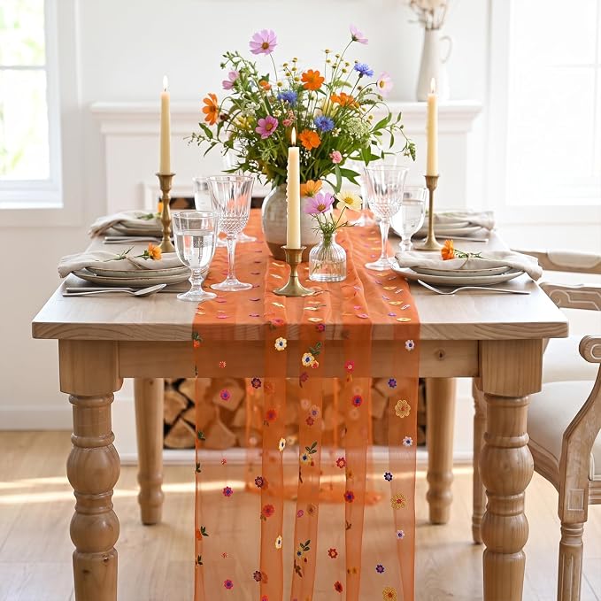 Artoid Mode Caramel Daisy Gauze Table Runner 120 Inch 10FT | Seasonal Sheer - Image 6