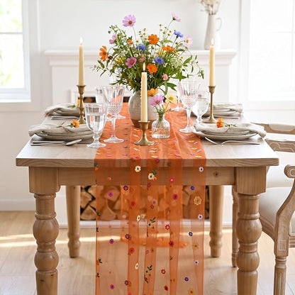 Artoid Mode Caramel Daisy Gauze Table Runner 120 Inch 10FT | Seasonal Sheer - Image 6