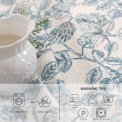 MYSKY HOME 60x120 Rectangle Tablecloth Linen Farmhouse Tablecloth Waterproof Decorative Fabric Table Cloth for Indoor&Outdoor, Spring Floral Tablecloth for 8 Feet Table, Blue, Washable