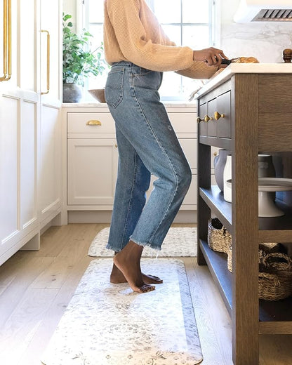 House of Noa Nama Standing Mat – Anti-Fatigue Cushioned Kitchen Mats for Floor | Ergonomic Bounce-Back Foam Kitchen Mats | Anti-Fatigue Mats for Kitchen & Standing | Emile Latte | 30" x 108"