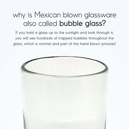 Clear 10 oz Tumblers (set of 6), Hand Blown Mexican Glassware, Recycled Glass Drinking Glasses, Lead-Free, Cocktail Margarita Glasses, Wine Glasses, Shot Glasses, Whiskey Glasses (Tumbler)