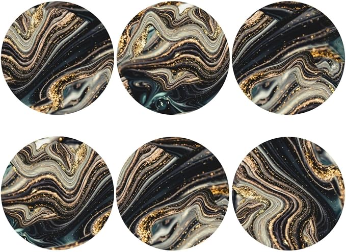 Black Gold Marble Style Coasters Set of 6 Coasters by Unknown