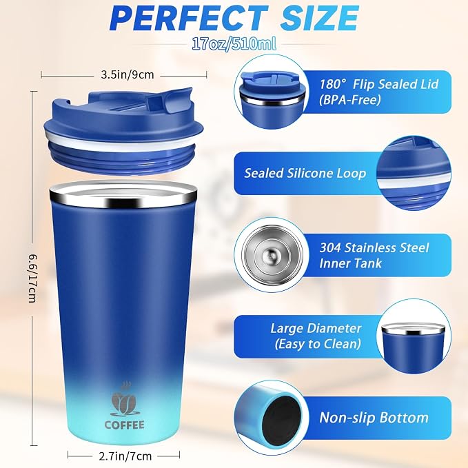 Insulated Travel Coffee Mug Reusable Coffee Tumbler Cup - Image 2