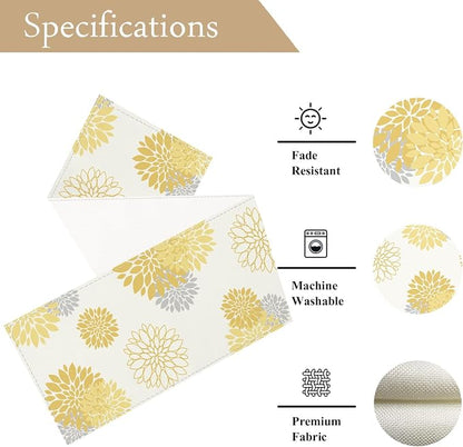 Yellow Gray Table Runner Dahlia Pinnata Flower Beige Table Runners Modern - Image 3