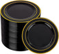 bUCLA 100PCS Black and Gold Plastic Plates - 6.25 inch Black Gold Premium Hard Disposable Dessert/Salad/Appetizer/Small Cake Plates for Party, Graduation & New year