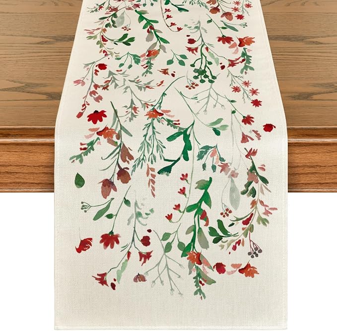 Artoid Mode Floral Leaves Christmas Table Runner, Wild Flowers and Grasses by ArtoidMode