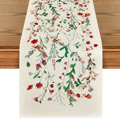 Artoid Mode Floral Leaves Christmas Table Runner, Wild Flowers and Grasses by ArtoidMode