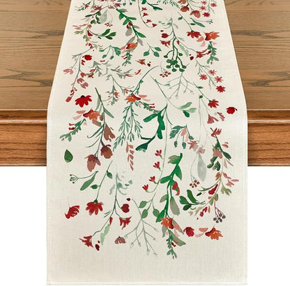 Artoid Mode Floral Leaves Christmas Table Runner, Wild Flowers and Grasses by ArtoidMode