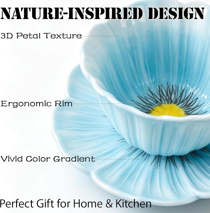 8.8 oz Tea Cups and Saucers, Flower-Shaped Ceramic Latte Art Cappuccino Cup and - Image 3